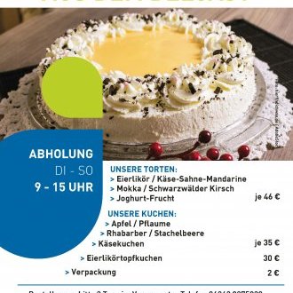 Flyer mit einer großen Torte und Infos für die Kuchen to Go (Link zu PDF mit Detainformationen)