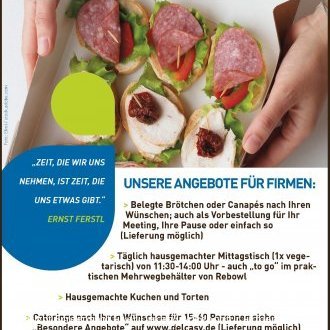 Unser Angebot für Firmen: Belegte Brötchen, Mittagstisch, Kuchen, Caterings